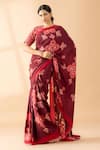 Buy_Thee Modern Roots_Maroon Crepe Printed Lotus Flower Saree _at_Aza_Fashions