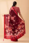 Shop_Thee Modern Roots_Maroon Crepe Printed Lotus Flower Saree _at_Aza_Fashions