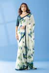 Buy_Thee Modern Roots_Ivory Crepe Printed Abstract Floral Saree _at_Aza_Fashions