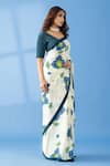 Thee Modern Roots_Ivory Crepe Printed Abstract Floral Saree _Online_at_Aza_Fashions