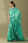 Thee Modern Roots_Green Crepe Printed Flower Vine Saree _Online_at_Aza_Fashions