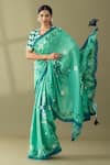 Thee Modern Roots_Green Crepe Printed Flower Vine Saree _at_Aza_Fashions