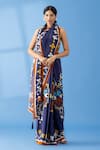 Buy_Thee Modern Roots_Blue Crepe Printed Floral Border Saree _at_Aza_Fashions