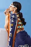 Thee Modern Roots_Blue Crepe Printed Floral Border Saree _at_Aza_Fashions