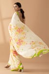 Shop_Thee Modern Roots_Cream Crepe Printed Spring Floral Saree _at_Aza_Fashions