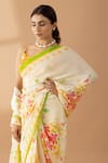 Shop_Thee Modern Roots_Cream Crepe Printed Spring Floral Saree _Online_at_Aza_Fashions