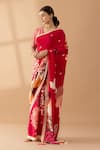 Thee Modern Roots_Red Crepe Printed Botanical Saree _Online_at_Aza_Fashions