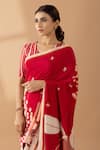 Thee Modern Roots_Red Crepe Printed Botanical Saree _at_Aza_Fashions