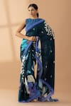 Buy_Thee Modern Roots_Blue Crepe Printed Garden Saree _at_Aza_Fashions