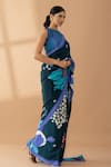 Shop_Thee Modern Roots_Blue Crepe Printed Garden Saree _Online_at_Aza_Fashions