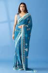 Buy_Thee Modern Roots_Blue Crepe Printed Abstract Saree _at_Aza_Fashions