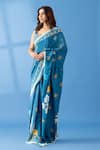 Thee Modern Roots_Blue Crepe Printed Abstract Saree _Online_at_Aza_Fashions