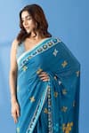 Shop_Thee Modern Roots_Blue Crepe Printed Abstract Saree _Online_at_Aza_Fashions