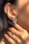 Buy_Prata_White Crystals Gleaming Cluster Cubic Zirconia Studded Earrings _at_Aza_Fashions