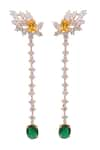 Shop_PRATA_Yellow Cubic Zirconia Fete Stone Embellished Earrings _at_Aza_Fashions