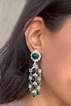 Buy_Prata_Green Stones, Crystals Verdure Grace Studded Earrings _at_Aza_Fashions