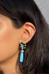 Buy_Prata_Green Crystals, Stones Oceanic Grace Studded Earrings_at_Aza_Fashions