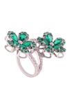 Shop_PRATA_Green Stone Elysium Floral Studded Ring _at_Aza_Fashions