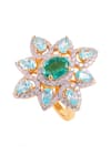 Buy_PRATA_Green Stone Santorini Floral Studded Ring _at_Aza_Fashions