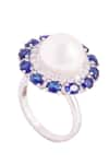 Buy_PRATA_Blue Cubic Zirconia Pearl Crown Ring _at_Aza_Fashions