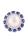 Shop_PRATA_Blue Cubic Zirconia Pearl Crown Ring _at_Aza_Fashions