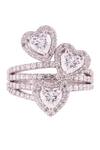 Buy_PRATA_White Cubic Zirconia Heart Trinity Ring _at_Aza_Fashions