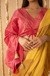 Shop_BANANA labs_Pink Cotton Handblock Printed Linear V-neck Saree With Blouse _Online_at_Aza_Fashions