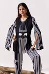 Kamaali Pret_Black Cupro Bemberg Printed Geometric Round Zoe Color Blocked Cape Top With Pant _at_Aza_Fashions