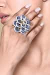 Buy_Samyukta Singhania_Blue American Diamond Embellished Rose Cut Work Ring _at_Aza_Fashions