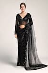 Buy_Seema Gujral_Black Net Embroidered Sequins Plunged V Neck Saree With Blouse _at_Aza_Fashions