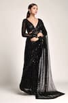 Buy_Seema Gujral_Black Net Embroidered Sequins Plunged V Neck Saree With Blouse 