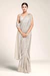 Seema Gujral_Silver Embroidered Stone Leaf Shimmer Pre-draped Saree With Blouse _at_Aza_Fashions