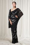 Buy_Anamika Khanna_Black Embroidered Floral Saree With Unstitched Blouse Piece _at_Aza_Fashions