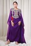 Buy_Anamika Khanna_Purple Embroidered Floral Round Border Cape Skirt Set _at_Aza_Fashions