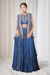 Buy_Debyani + Co_Blue Print Floral Jacket Open Placement Bandhani Skirt And Set _at_Aza_Fashions