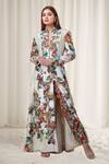 Buy_Anamika Khanna_Multi Color Embellished Floral Mandarin Pattern Kalidar Coat And Pant Set _at_Aza_Fashions