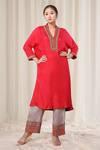 Buy_Debyani + Co_Red Embroidered Mirror V Neck Kurta And Pant Set _at_Aza_Fashions