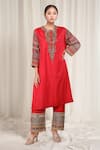 Buy_Debyani + Co_Red Embroidered Meenakari Round Kurta And Palazzo Set _at_Aza_Fashions