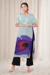 Buy_Payal Khandwala_Blue Self Design V Neck Abstract Pattern Tunic _at_Aza_Fashions