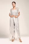 Buy_EEKSHA_Silver Embroidered Floral Cape Ruffled Collar And Dhoti Pant Set _at_Aza_Fashions