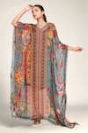 Buy_Torani_Multi Color Printed Floral Tropical V Neck Kaftan _at_Aza_Fashions