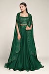 Buy_Anushree Reddy_Emerald Green Organza Embroidered Floral Square Cape Lehenga Set _at_Aza_Fashions