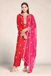 Buy_Anushree Reddy_Red Dupion Silk Embroidered Flower Notched Zardozi Kurta Set _at_Aza_Fashions