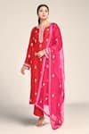 Buy_Anushree Reddy_Red Dupion Silk Embroidered Flower Notched Zardozi Kurta Set 