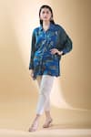 SHRADDHA RAMBHIA_Blue Malai Silk Print Kalamkari Floral Mandarin Collar Shirt _Online_at_Aza_Fashions