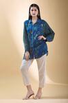 Buy_SHRADDHA RAMBHIA_Blue Malai Silk Print Kalamkari Floral Mandarin Collar Shirt _Online_at_Aza_Fashions