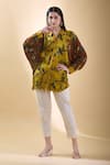 Buy_SHRADDHA RAMBHIA_Yellow Malai Silk Print Kalamkari Floral Mandarin Collar Shirt _at_Aza_Fashions