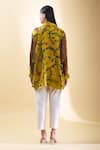 Shop_SHRADDHA RAMBHIA_Yellow Malai Silk Print Kalamkari Floral Mandarin Collar Shirt _at_Aza_Fashions