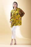 SHRADDHA RAMBHIA_Yellow Malai Silk Print Kalamkari Floral Mandarin Collar Shirt _Online_at_Aza_Fashions