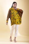 Buy_SHRADDHA RAMBHIA_Yellow Malai Silk Print Kalamkari Floral Mandarin Collar Shirt _Online_at_Aza_Fashions